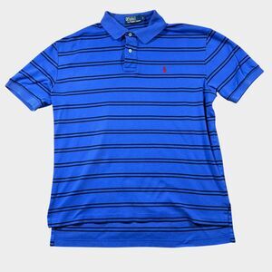 Polo Ralph Lauren Shirt Mens Large Blue Black Striped Short Sleeve Cotton Polo L